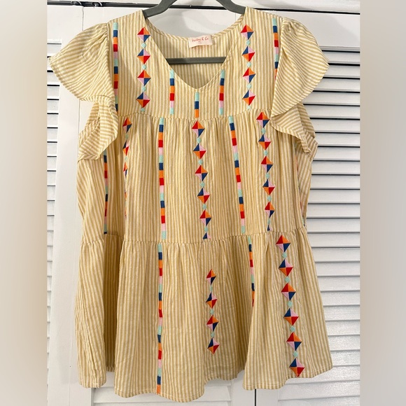 hailey & co Tops - Hailey & Co Striped Embroidered Blouse